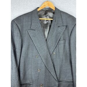 Lubiam Mens Grey Houndstooth Wool Silk Double Breasted Blazer Jacket Italy 56